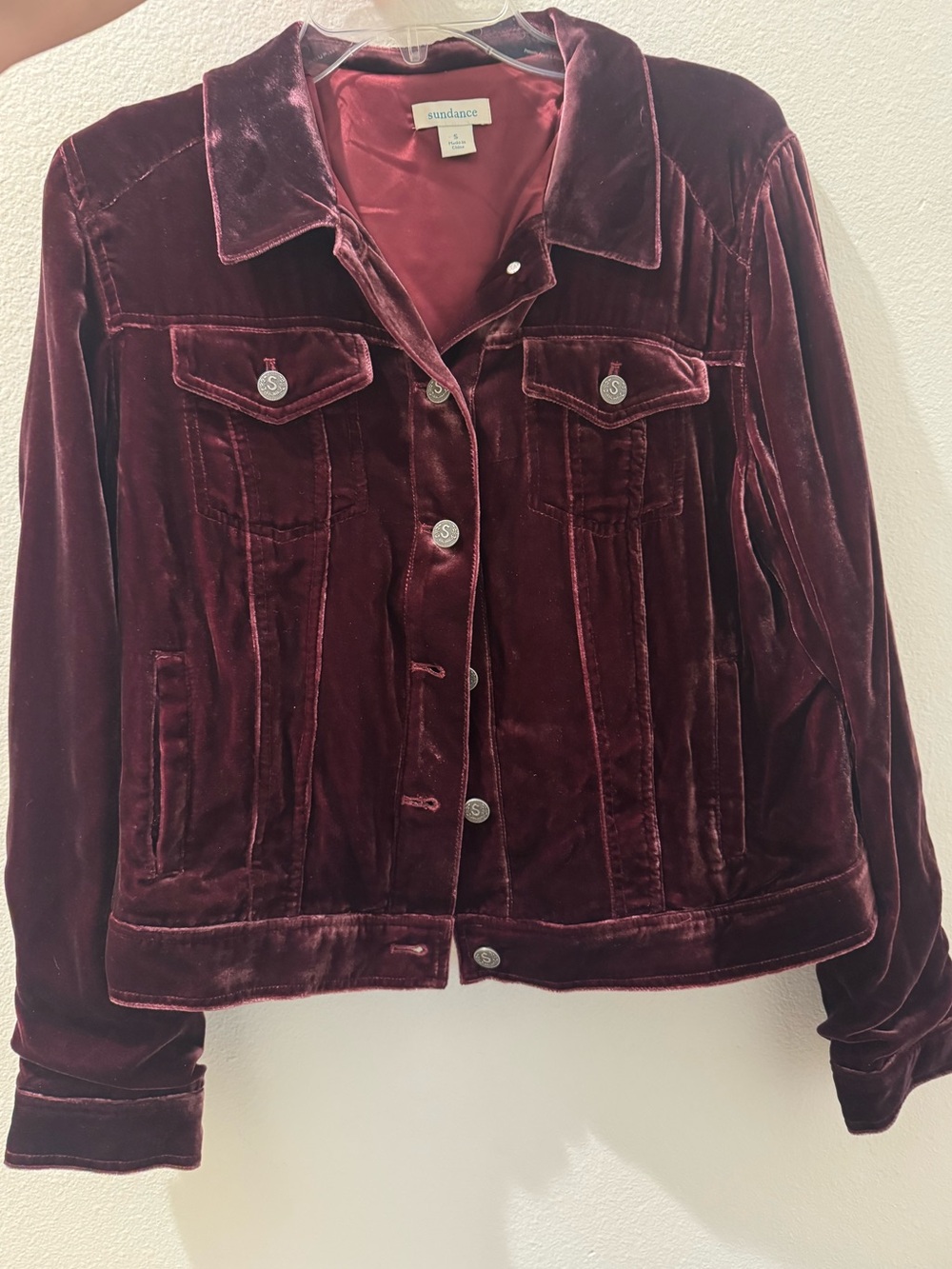 Sundance Velvet Trucker Jacket — Deep Wine